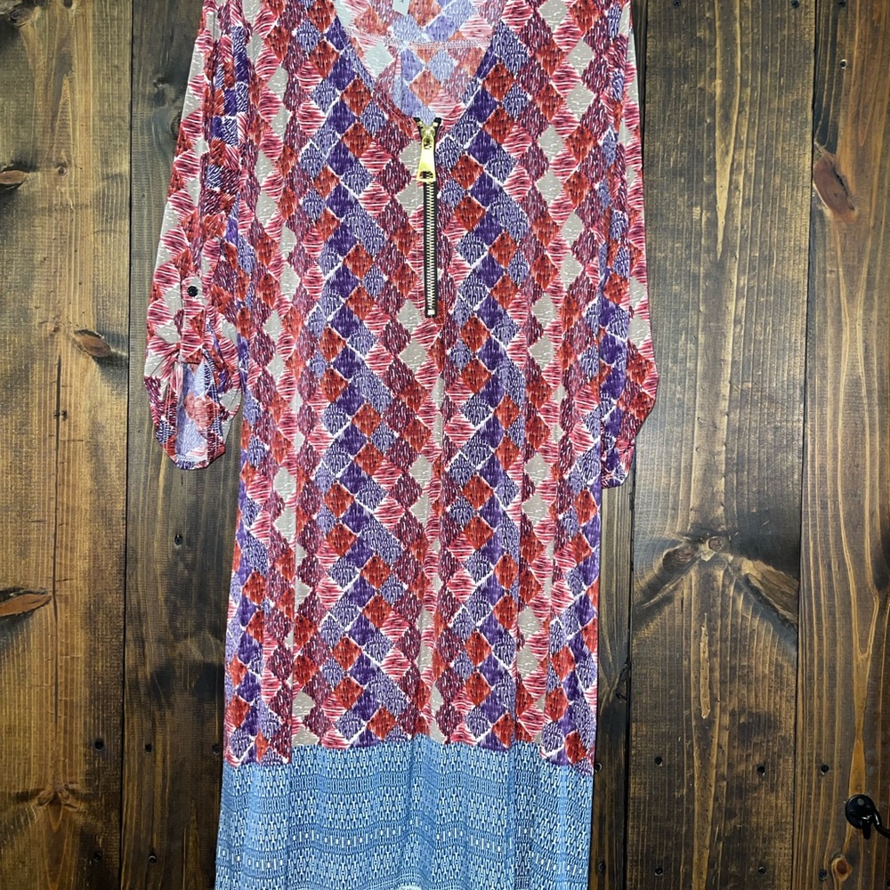 Tacera Red and Purple Geometric Dress